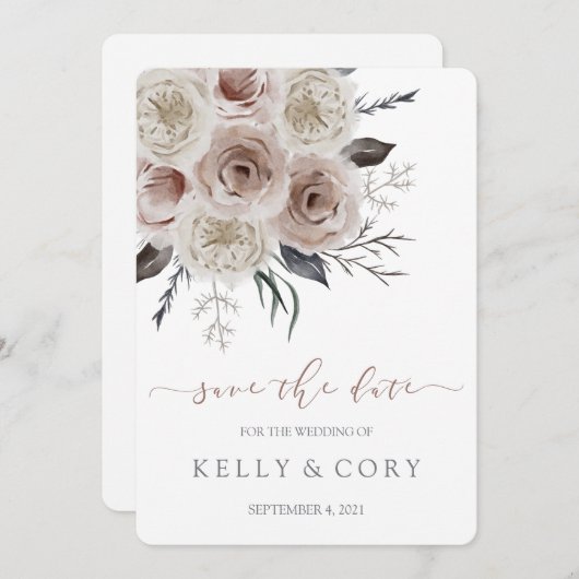 フローラウェディング日付カードを保存 セーブザデート (正面/裏面)