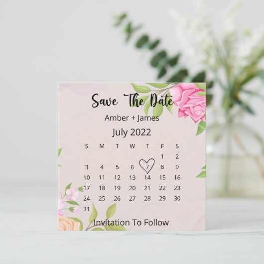 フローラウェディング日付フラットカードを保存 招待状 (スタンド正面)