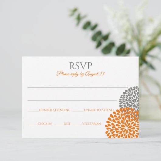 フローラウェディングRSVPカード/ポストカード(オレンジ&グレー) 招待状 (スタンド正面)