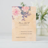 フローラウェディングRSVPカード – ヴィンテージ牡丹 出欠カード (スタンド正面)