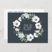 フローラウェディングRSVPハガキと白リース インビテーションポストカード (正面/裏面)