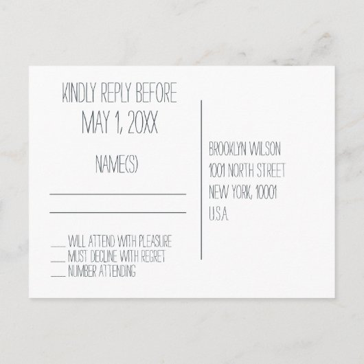 フローラウェディングRSVPハガキと白リース インビテーションポストカード (裏面)