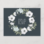 フローラウェディングRSVPハガキと白リース インビテーションポストカード (正面)
