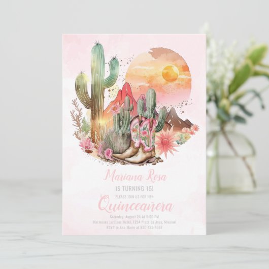 フローラウエスタンブーツキンセアニェラ誕生日 招待状 (スタンド正面)