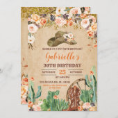 フローラウエスタン女性のカーボーイ誕生日招待状 招待状 (正面/裏面)