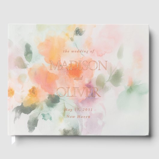 フローラウォーターエレガントカラーロマンチック結婚ラグジュアリー ゲストブック (正面)