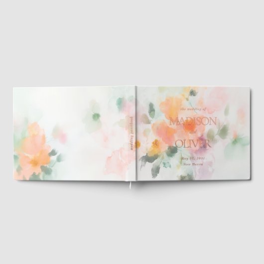 フローラウォーターエレガントカラーロマンチック結婚ラグジュアリー ゲストブック (全面)