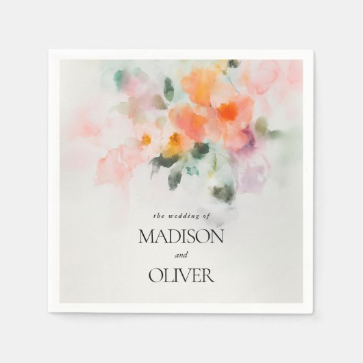 フローラウォーターエレガントカラーロマンチック結婚ラグジュアリー スタンダードカクテルナプキン (正面)