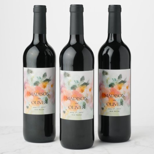 フローラウォーターエレガントカラーロマンチック結婚ラグジュアリー ワインラベル (ボトル)