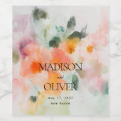 フローラウォーターエレガントカラーロマンチック結婚ラグジュアリー ワインラベル (シングルラベル)