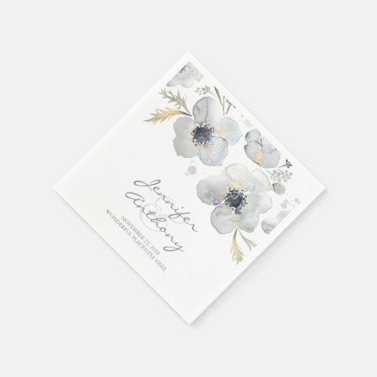 フローラウォーターカラーアネモンスブーケ結婚ス スタンダードカクテルナプキン (角)