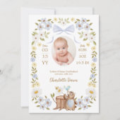 フローラウォーターカラーウッドランドベアボーイフォト誕生 案内状 (正面)