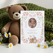 フローラウォーターカラーウッドランドベアーガールフォト誕生 案内状