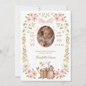 フローラウォーターカラーウッドランドベアーガールフォト誕生 案内状 (正面)