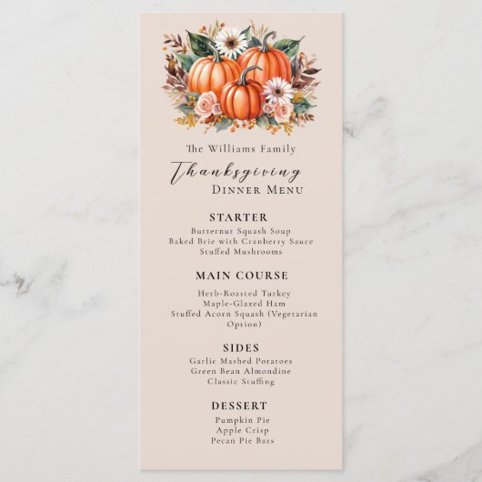 フローラウォーターカラーカボチャエレガント感謝祭 メニュー (正面)