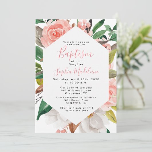 フローラウォーターカラーガールバプテスマ招待状 招待状 (スタンド正面)