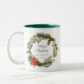 フローラウォーターカラーグリーンリーファミリークリスマスカスタム ツートーンマグカップ (左)
