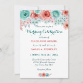 フローラウォーターカラーコーラルピンクアクアエレガントな結婚式 招待状 (正面)