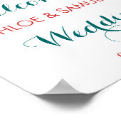 フローラウォーターカラーコーラルピンクアクア結婚の歓迎 ポスター (角)