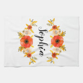 フローラウォーターカラーサンゴリースカスタム文字 キッチンタオル (横)