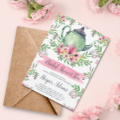 フローラウォーターカラーティーポットブライダルシャワーティー 招待状