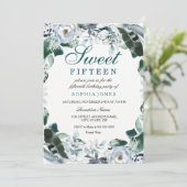 フローラウォーターカラーティール（緑がかった色）グリーンスウィート15パーティー招待状 招待状 (スタンド正面)
