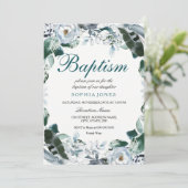 フローラウォーターカラーティール(緑がかった色)グリーンバプテスマ招待状 招待状 (スタンド正面)