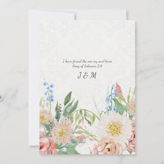 フローラウォーターカラーパステルピンクレースエレガント花 招待状 (裏面)