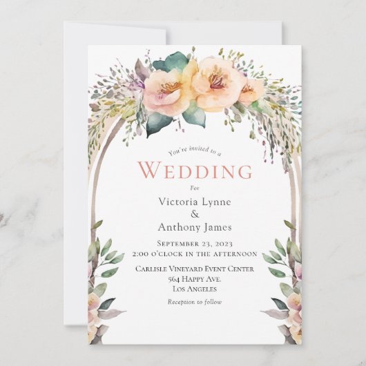 フローラウォーターカラーパステルフレーム結婚式招待状 招待状 (正面)