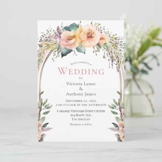 フローラウォーターカラーパステルフレーム結婚式招待状 招待状 (スタンド正面)