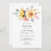 フローラウォーターカラーパステルミニマルブライダルシャワー 招待状 (正面/裏面)
