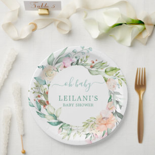 フローラウォーターカラーパステルリースオベビー ペーパープレート