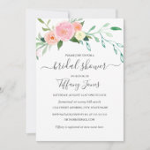 フローラウォーターカラーピンクピーチモダンブライダルシャワー 招待状 (正面)