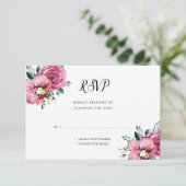 フローラウォーターカラーピンクローゼラン結婚ズ 出欠カード (スタンド正面)