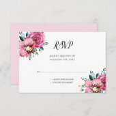フローラウォーターカラーピンクローゼラン結婚ズ 出欠カード (正面/裏面)