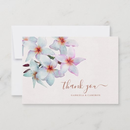 フローラウォーターカラーフランジパニテラコッタ結婚ズ サンキューカード (正面)