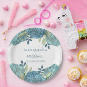 フローラウォーターカラーフローラブルーアジサイシンプルア ペーパープレート (パーティー)