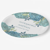 フローラウォーターカラーフローラブルーアジサイシンプルア ペーパープレート (アングル)