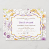 フローラウォーターカラーブライダルシャワー招待紫 招待状 (正面/裏面)