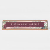 フローラウォーターカラーブラウスバラ金ゴールド&ブルゴーニュ デスクネームプレート (正面)