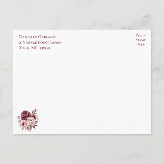 フローラウォーターカラーブルガンディピーニー婚約パーティ ポストカード (裏面)