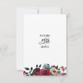 フローラウォーターカラーブルガンディーパープルブライダルシャワー 招待状 (裏面)