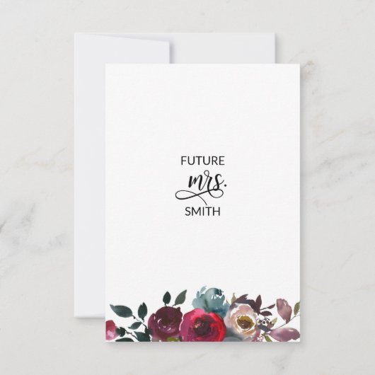 フローラウォーターカラーブルガンディーパープルブライダルシャワー 招待状 (裏面)