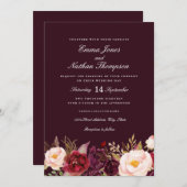 フローラウォーターカラーブルゴーニュ結婚式招待状 招待状 (正面/裏面)