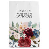 フローラウォーターカラーブルゴーニュ赤面ブライダルシャワー ミディアムペーパーバッグ (正面)