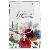 フローラウォーターカラーブルゴーニュ赤面ブライダルシャワー ミディアムペーパーバッグ (裏面)