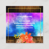 フローラウォーターカラーブーケ縁ど金ゴールド素朴ウッド スクエア名刺 (裏面)