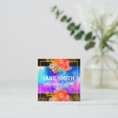 フローラウォーターカラーブーケ縁ど金ゴールド素朴ウッド スクエア名刺 (スタンド正面)