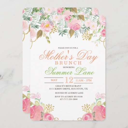 フローラウォーターカラーマザーズデイブランチ招待状 招待状 (正面/裏面)
