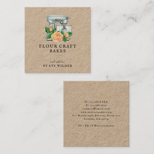 フローラウォーターカラーミキサーベイカーベーカリークラフト スクエア名刺 (正面/裏面)